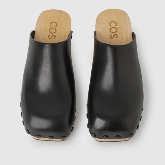 COS Napa Leather Clogs with Sustainab Wooden Sole with Tonal Studs Black Size 8 - Picture 3 of 9